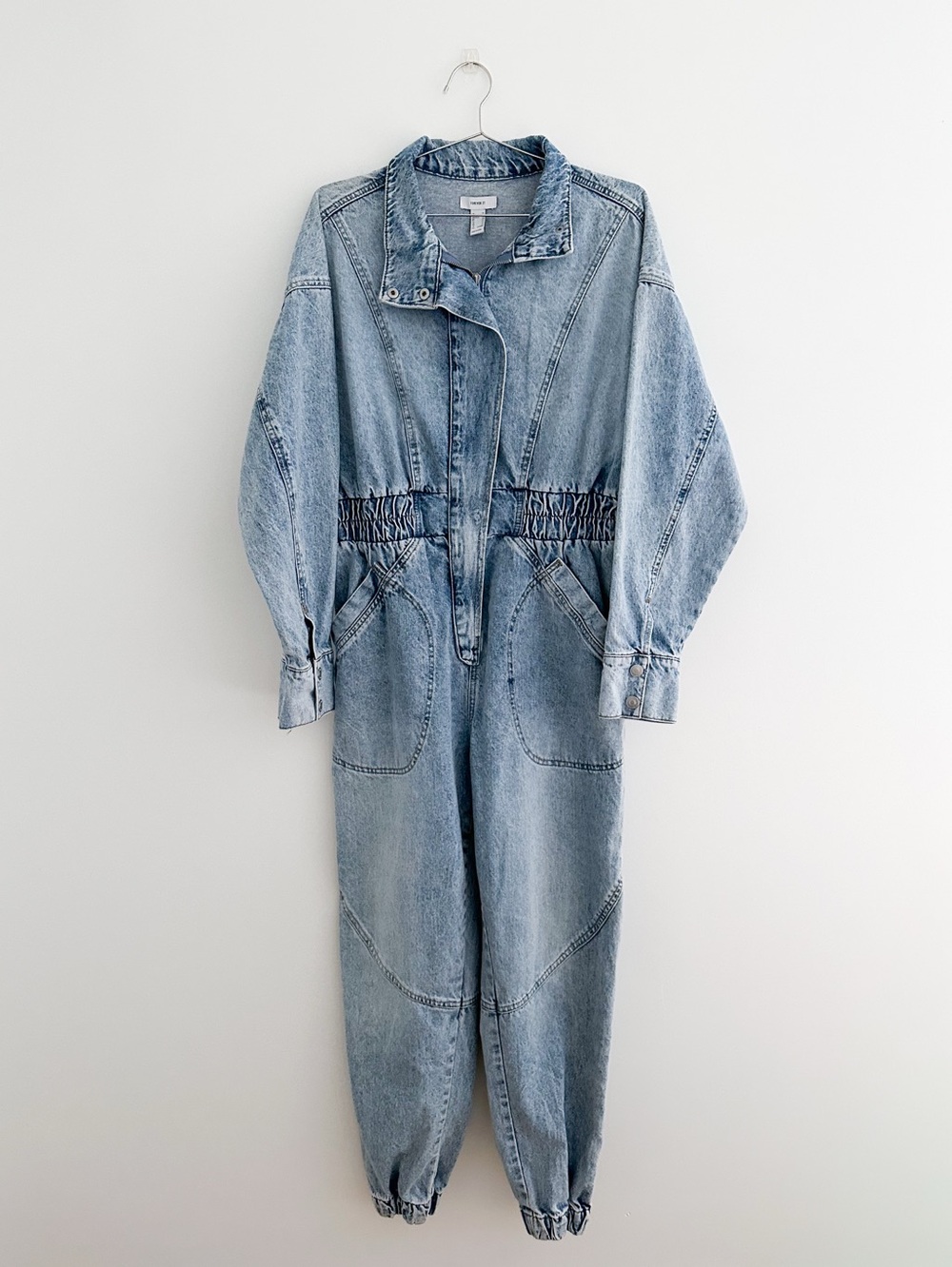 Acid Wash Denim Boiler Jumpsuit Size XL Utility Moto 100% Cotton Denim Jogger